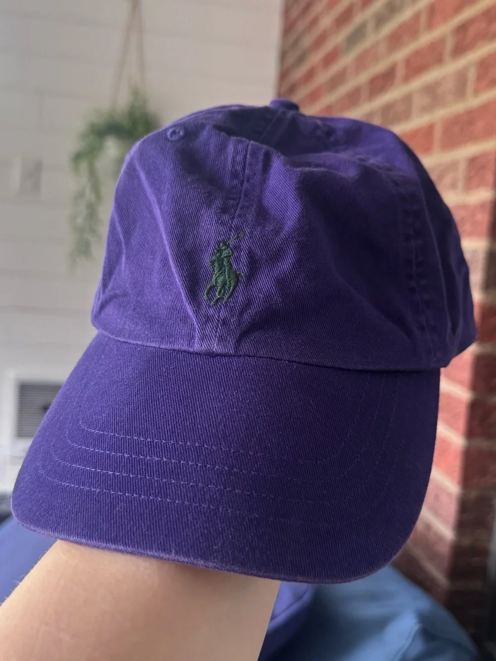 POLO RALPH LAUREN Vtg Classic Baseball Hat, Purple w/ Green Logo, Leather Strap